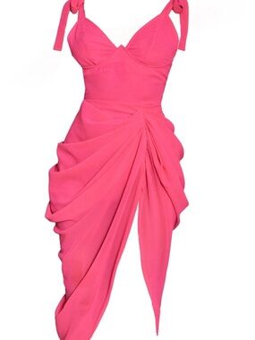 PrettyLittleThing Hot Pink Underwire Detail Draped Tie Dress NWT